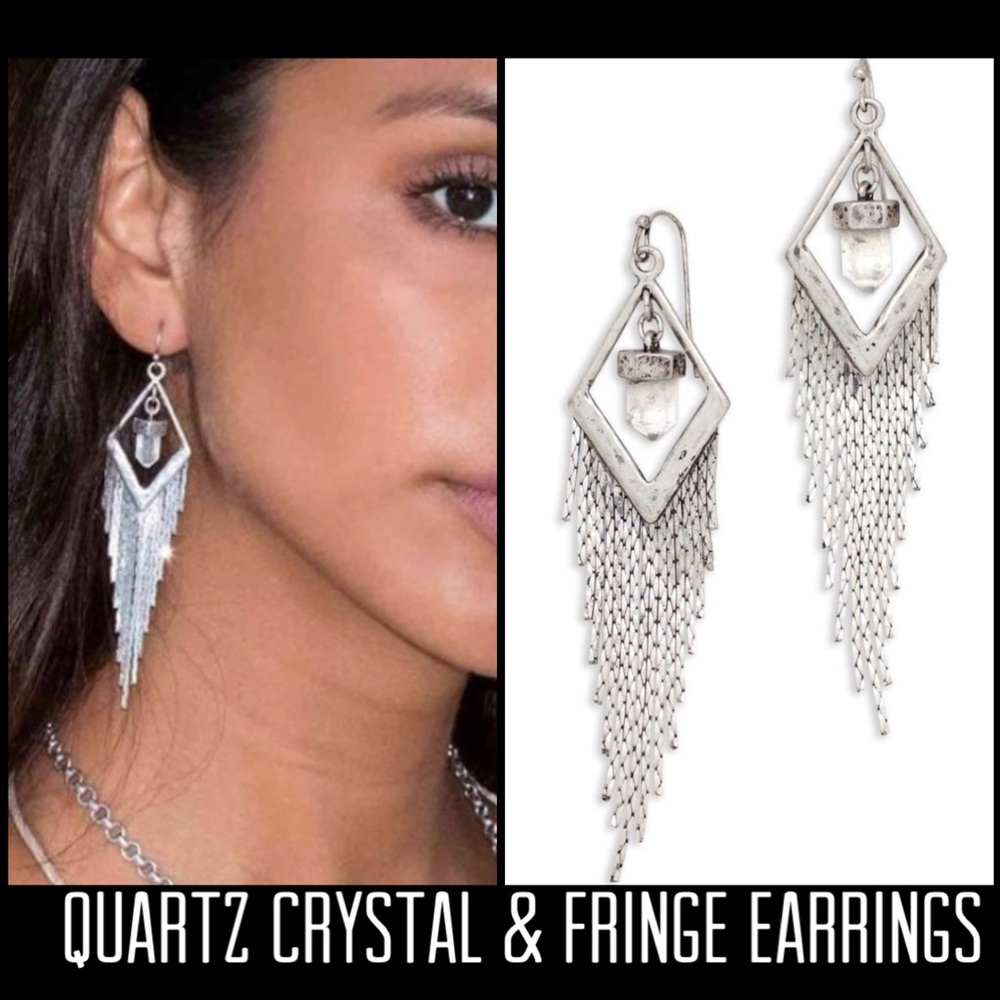 Boho Quartz Crystal & Fringe Earrings,NWT